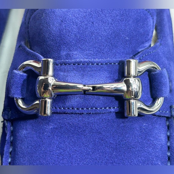 SALVATORE FERRAGAMO DRIVER LOAFER GANCINI ORNAMENT BLUE SUEDE SZ 9.5 E - NEW! - Picture 11 of 16